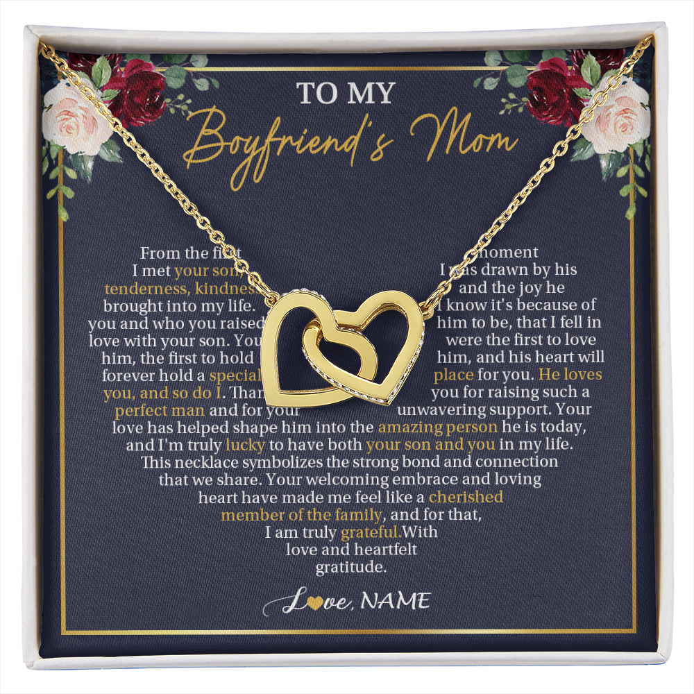 Interlocking Hearts Necklace 18K Yellow Gold Finish | 1 | Personalized To My Boyfriend's Mom Necklace Gifts Truly Grateful Mother In Law Mothers Day Birthday Gifts Wedding Presents Customized Gift Box Message Card | siriusteestore