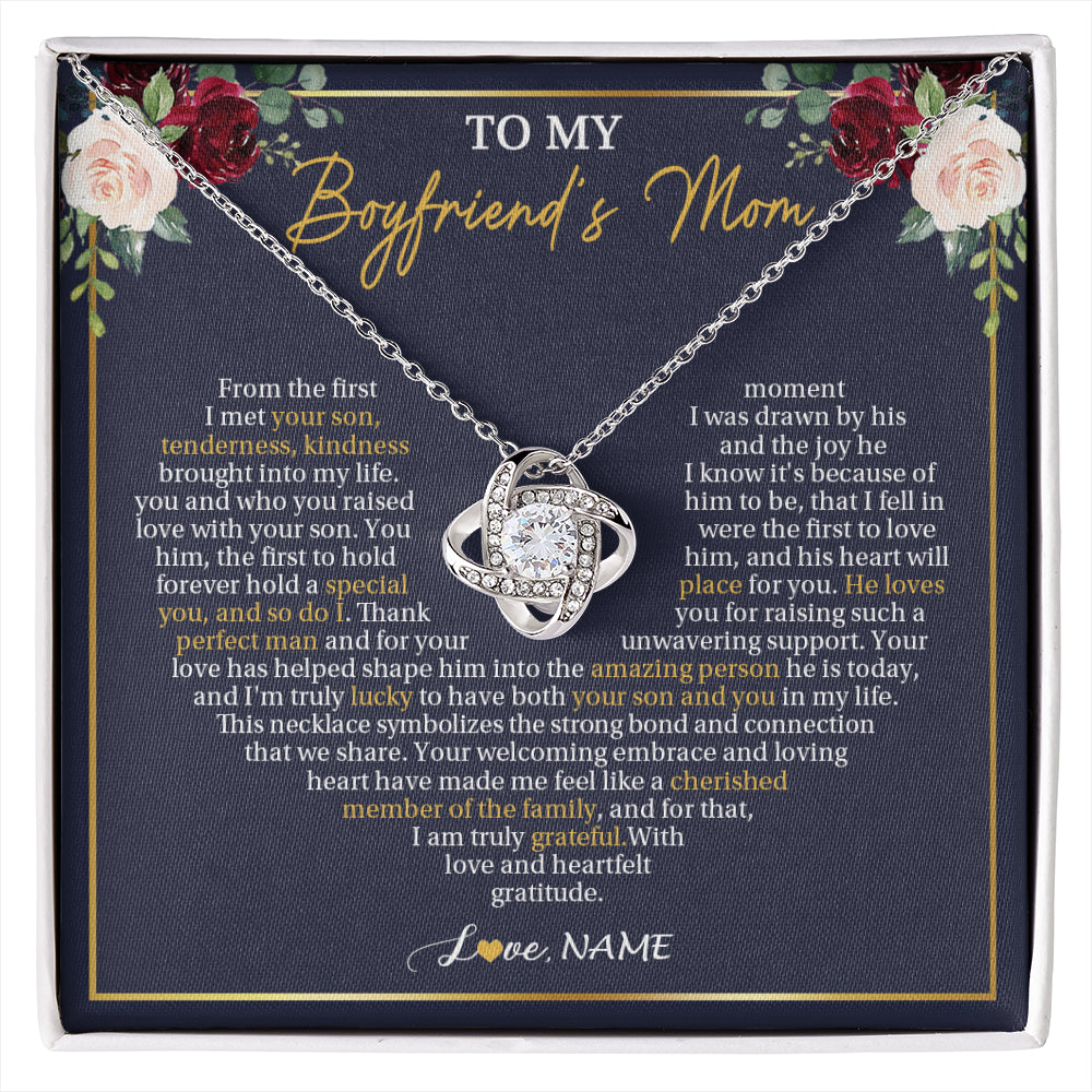 Love Knot Necklace 14K White Gold Finish | 1 | Personalized To My Boyfriend's Mom Necklace Gifts Truly Grateful Mother In Law Mothers Day Birthday Gifts Wedding Presents Customized Gift Box Message Card | siriusteestore