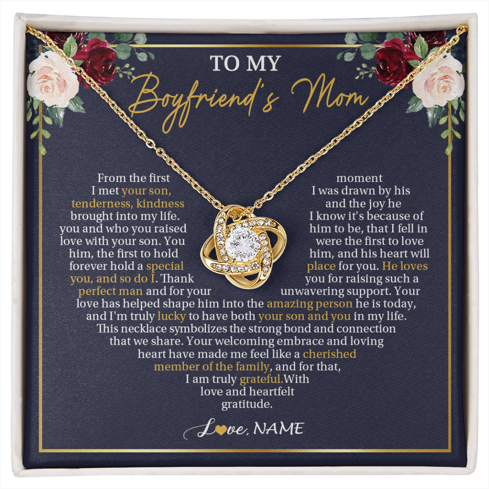 Love Knot Necklace 18K Yellow Gold Finish | 1 | Personalized To My Boyfriend's Mom Necklace Gifts Truly Grateful Mother In Law Mothers Day Birthday Gifts Wedding Presents Customized Gift Box Message Card | siriusteestore