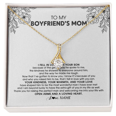 Alluring Beauty Necklace 18K Yellow Gold Finish | Personalized To My Boyfriend's Mom Necklace I Fell In Love With Your Son Boyfriends Mom Mother's Day Birthday Pendant Jewelry Customized Gift Box Message Card | siriusteestore