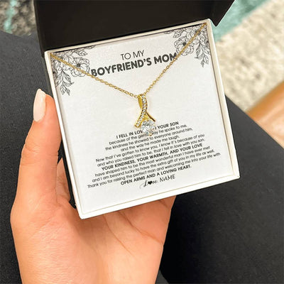 Alluring Beauty Necklace 18K Yellow Gold Finish | Personalized To My Boyfriend's Mom Necklace I Fell In Love With Your Son Boyfriends Mom Mother's Day Birthday Pendant Jewelry Customized Gift Box Message Card | siriusteestore