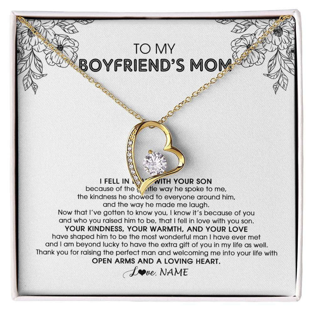 Forever Love Necklace 18K Yellow Gold Finish | Personalized To My Boyfriend's Mom Necklace I Fell In Love With Your Son Boyfriends Mom Mother's Day Birthday Pendant Jewelry Customized Gift Box Message Card | siriusteestore