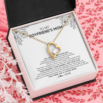 Forever Love Necklace 18K Yellow Gold Finish | Personalized To My Boyfriend's Mom Necklace I Fell In Love With Your Son Boyfriends Mom Mother's Day Birthday Pendant Jewelry Customized Gift Box Message Card | siriusteestore