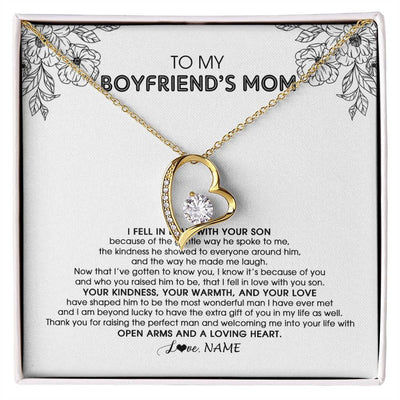Forever Love Necklace 18K Yellow Gold Finish | Personalized To My Boyfriend's Mom Necklace I Fell In Love With Your Son Boyfriends Mom Mother's Day Birthday Pendant Jewelry Customized Gift Box Message Card | siriusteestore