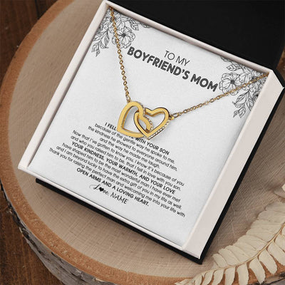 Interlocking Hearts Necklace 18K Yellow Gold Finish | Personalized To My Boyfriend's Mom Necklace I Fell In Love With Your Son Boyfriends Mom Mother's Day Birthday Pendant Jewelry Customized Gift Box Message Card | siriusteestore