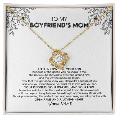 Love Knot Necklace 18K Yellow Gold Finish | Personalized To My Boyfriend's Mom Necklace I Fell In Love With Your Son Boyfriends Mom Mother's Day Birthday Pendant Jewelry Customized Gift Box Message Card | siriusteestore