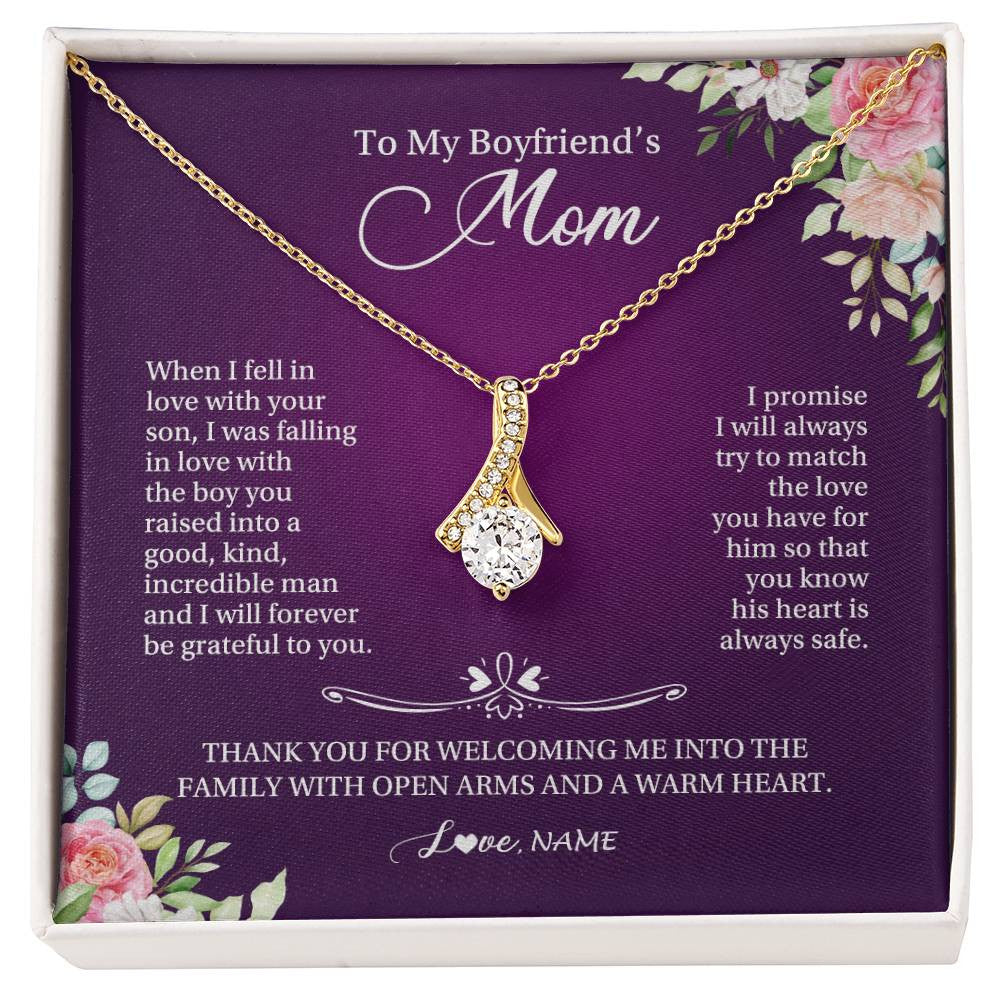 Alluring Beauty Necklace 18K Yellow Gold Finish | Personalized To My Boyfriend's Mom Necklace I Will Forever Be Grateful To You Boyfriend's Mom Mother's Day Pendant Jewelry Customized Gift Box Message Card | siriusteestore