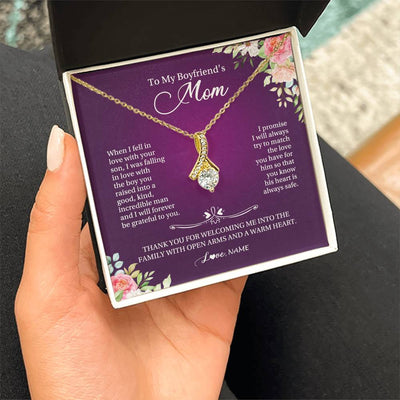Alluring Beauty Necklace 18K Yellow Gold Finish | Personalized To My Boyfriend's Mom Necklace I Will Forever Be Grateful To You Boyfriend's Mom Mother's Day Pendant Jewelry Customized Gift Box Message Card | siriusteestore