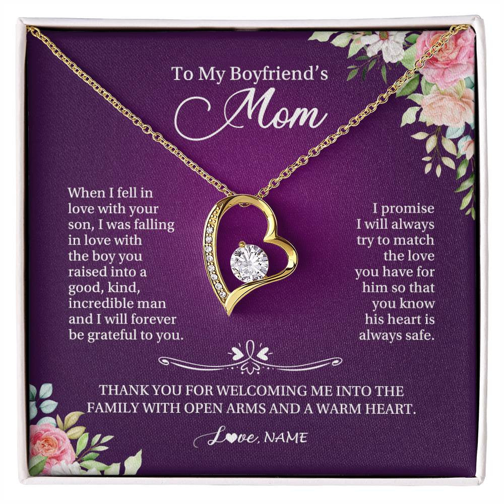 Forever Love Necklace 18K Yellow Gold Finish | Personalized To My Boyfriend's Mom Necklace I Will Forever Be Grateful To You Boyfriend's Mom Mother's Day Pendant Jewelry Customized Gift Box Message Card | siriusteestore