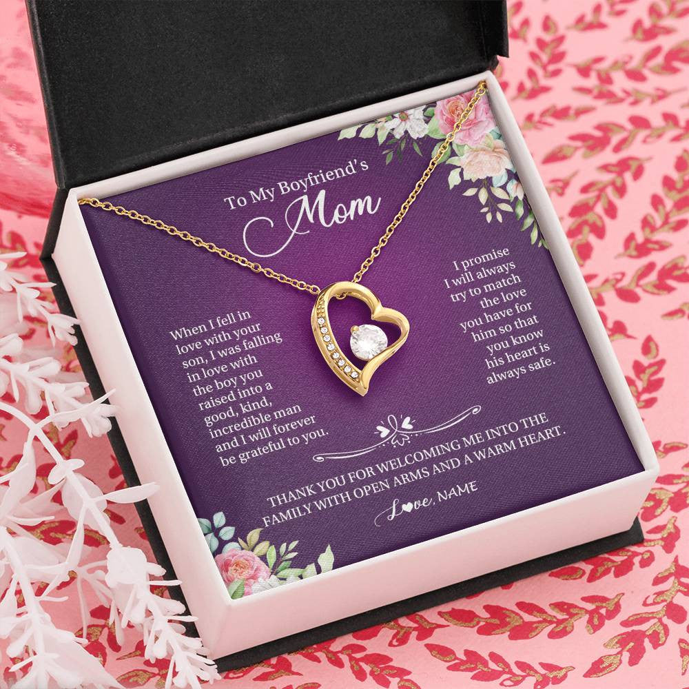 Forever Love Necklace 18K Yellow Gold Finish | Personalized To My Boyfriend's Mom Necklace I Will Forever Be Grateful To You Boyfriend's Mom Mother's Day Pendant Jewelry Customized Gift Box Message Card | siriusteestore