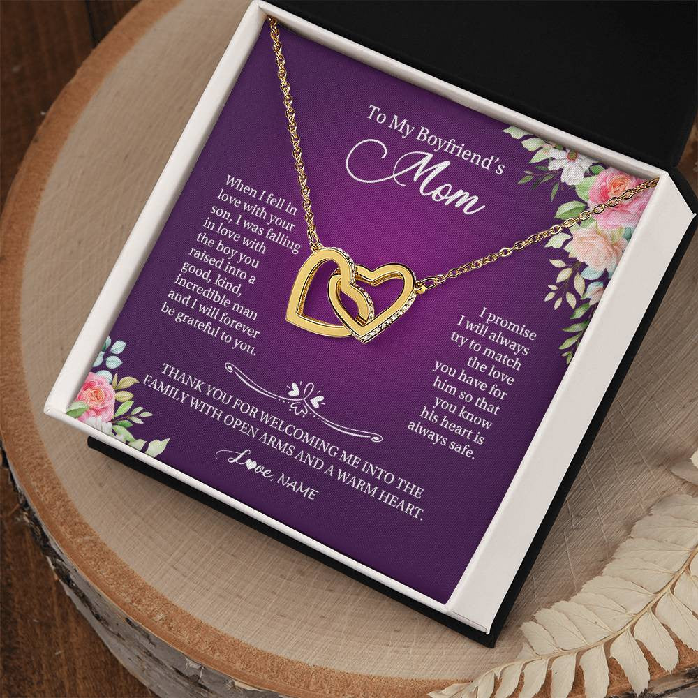 Interlocking Hearts Necklace 18K Yellow Gold Finish | Personalized To My Boyfriend's Mom Necklace I Will Forever Be Grateful To You Boyfriend's Mom Mother's Day Pendant Jewelry Customized Gift Box Message Card | siriusteestore