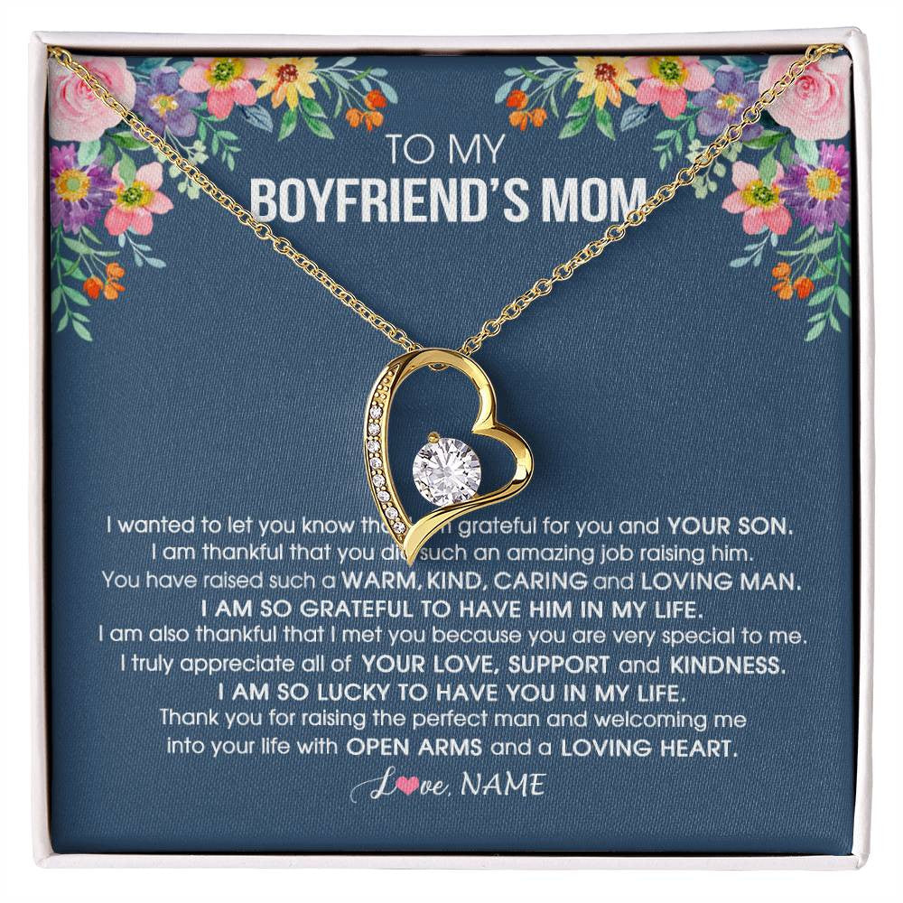 Forever Love Necklace 18K Yellow Gold Finish | Personalized To My Boyfriend's Mom Necklace I am Grateful For You And Your Son Boyfriend's Mom Mother's Day Birthday Jewelry Customized Gift Box Message Card | siriusteestore