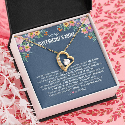 Forever Love Necklace 18K Yellow Gold Finish | Personalized To My Boyfriend's Mom Necklace I am Grateful For You And Your Son Boyfriend's Mom Mother's Day Birthday Jewelry Customized Gift Box Message Card | siriusteestore