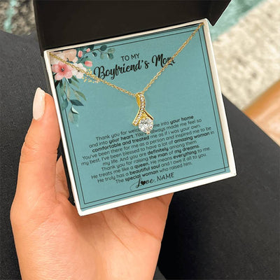 Alluring Beauty Necklace 18K Yellow Gold Finish | 2 | Personalized To My Boyfriend's Mom Necklace Thank You For Creating My Best Friend Jewelry Birthday Anniversary Wedding Day Christmas Customized Message Card | siriusteestore