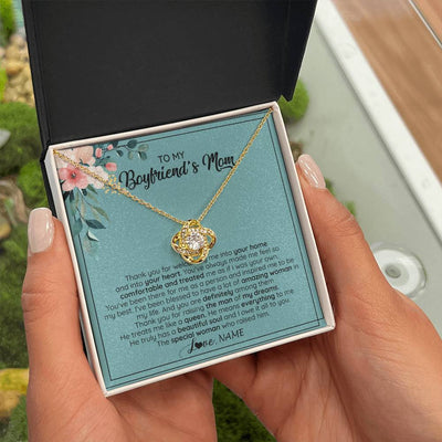 Love Knot Necklace 18K Yellow Gold Finish | 2 | Personalized To My Boyfriend's Mom Necklace Thank You For Creating My Best Friend Jewelry Birthday Anniversary Wedding Day Christmas Customized Message Card | siriusteestore