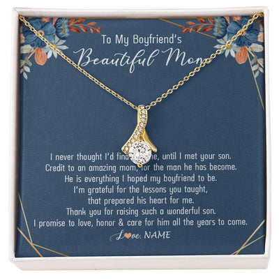 Alluring Beauty Necklace 18K Yellow Gold Finish | Personalized To My Boyfriend's Mom Necklace Thank You For Raising Wonderful Son Boyfriend's Mom Mother's Day Pendant Jewelry Customized Gift Box Message Card | siriusteestore