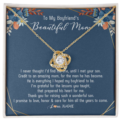 Love Knot Necklace 18K Yellow Gold Finish | Personalized To My Boyfriend's Mom Necklace Thank You For Raising Wonderful Son Boyfriend's Mom Mother's Day Pendant Jewelry Customized Gift Box Message Card | siriusteestore