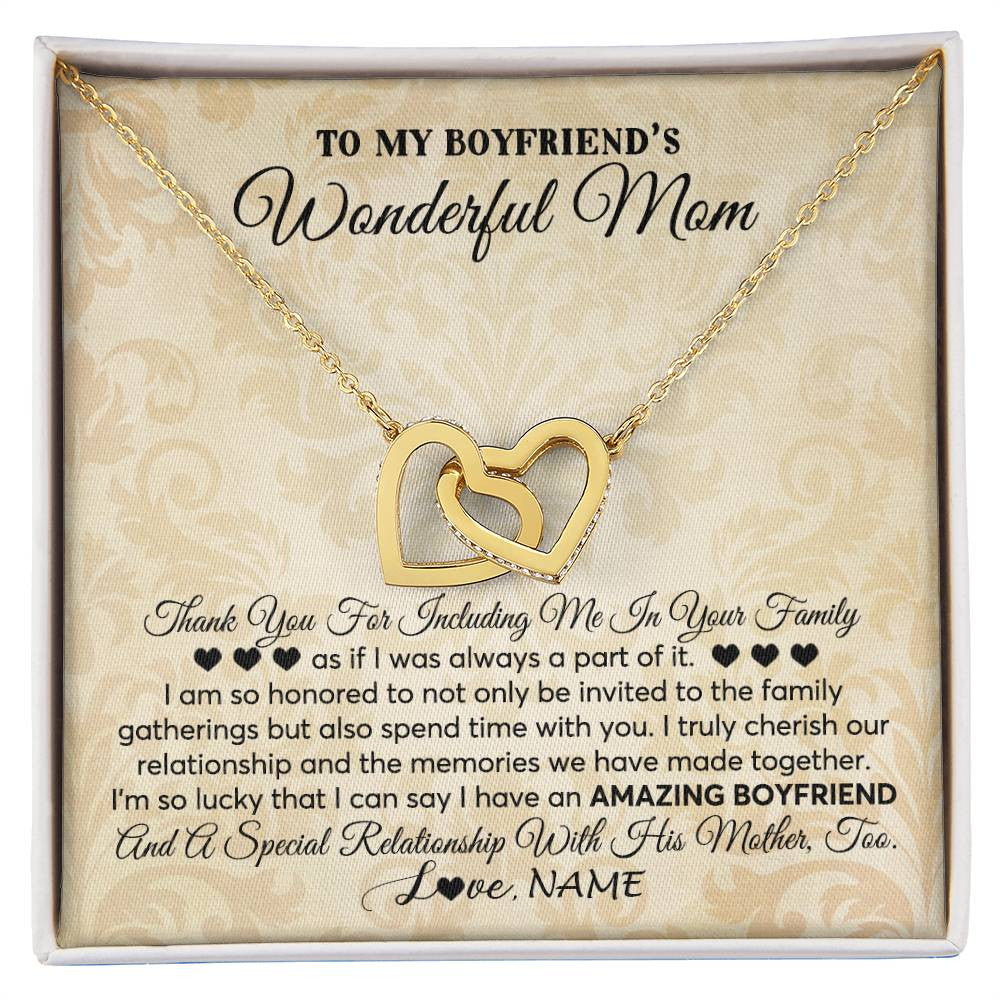 Interlocking Hearts Necklace 18K Yellow Gold Finish | 1 | Personalized To My Boyfriend's Mom Necklace Thank You Including Me In Your Family Mother In Law Mothers Day Christmas Jewelry Customized Gift Box Message Card | siriusteestore