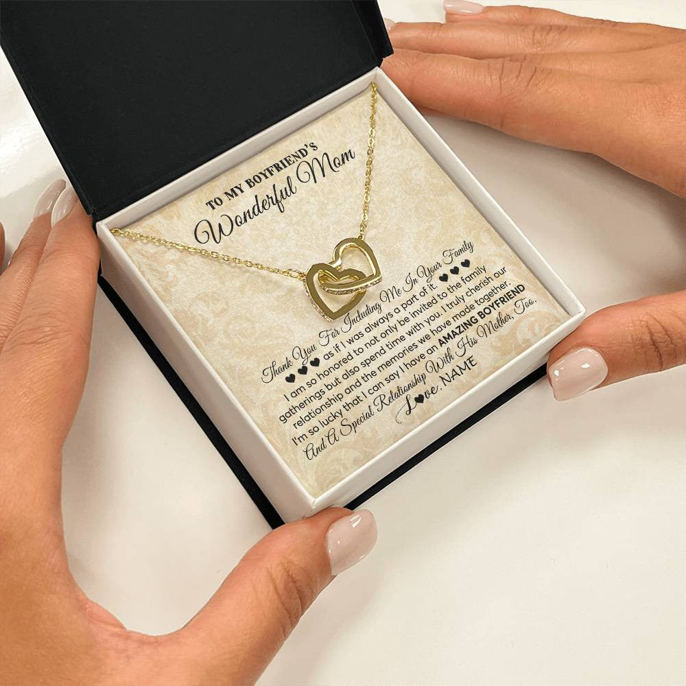 Interlocking Hearts Necklace 18K Yellow Gold Finish | 2 | Personalized To My Boyfriend's Mom Necklace Thank You Including Me In Your Family Mother In Law Mothers Day Christmas Jewelry Customized Gift Box Message Card | siriusteestore