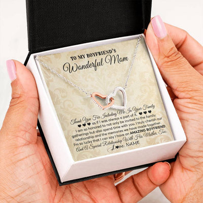Interlocking Hearts Necklace | Personalized To My Boyfriend's Mom Necklace Thank You Including Me In Your Family Mother In Law Mothers Day Christmas Jewelry Customized Gift Box Message Card | siriusteestore