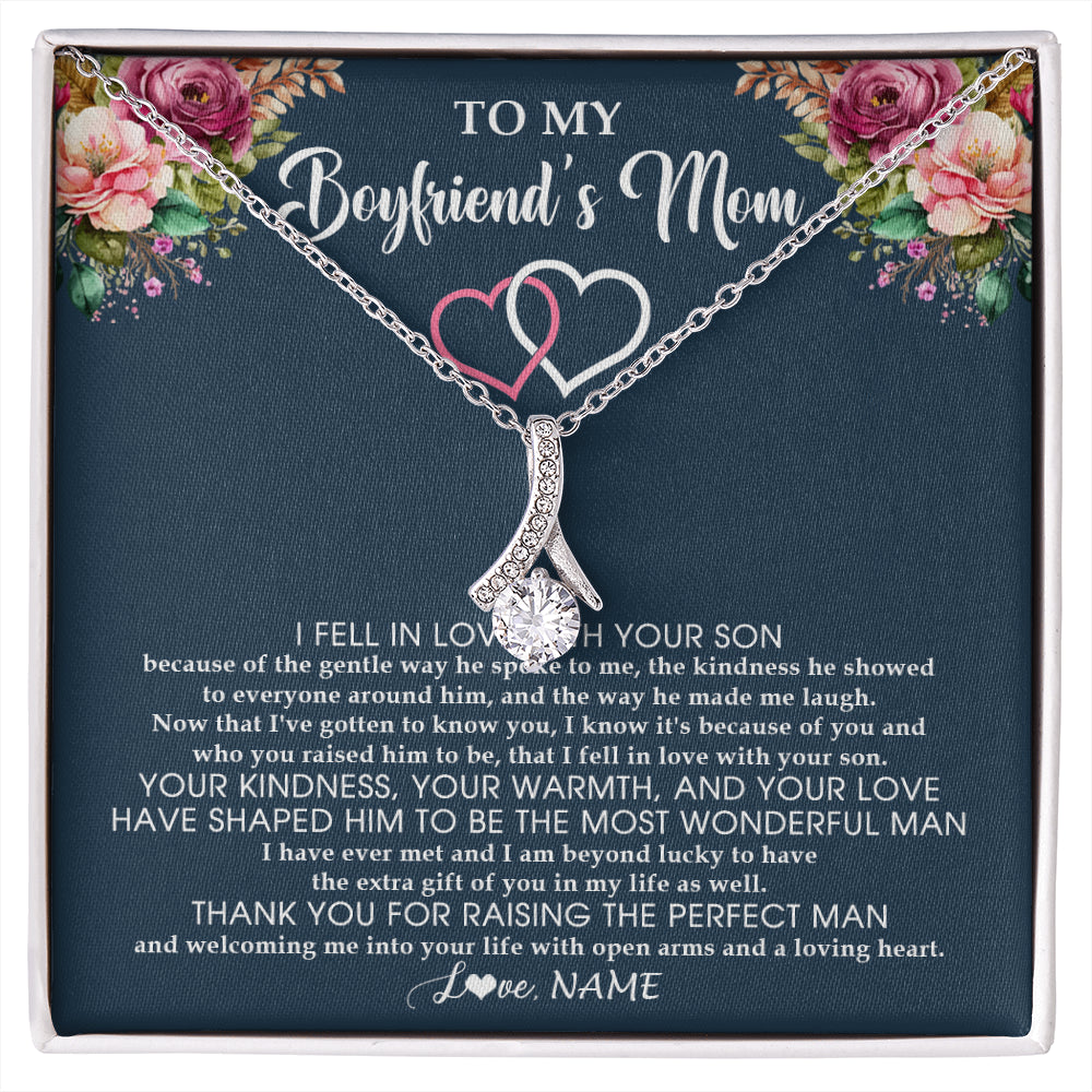 Alluring Beauty Necklace 14K White Gold Finish | 1 | Personalized To My Boyfriend's Mom Necklace Thank You Mother In Law Mother Of The Groom Birthday Wedding Mothers Day Christmas Customized Gift Box Message Card | siriusteestore