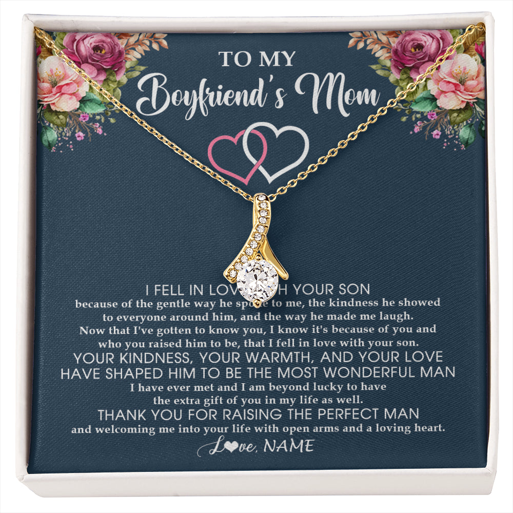Alluring Beauty Necklace 18K Yellow Gold Finish | 1 | Personalized To My Boyfriend's Mom Necklace Thank You Mother In Law Mother Of The Groom Birthday Wedding Mothers Day Christmas Customized Gift Box Message Card | siriusteestore