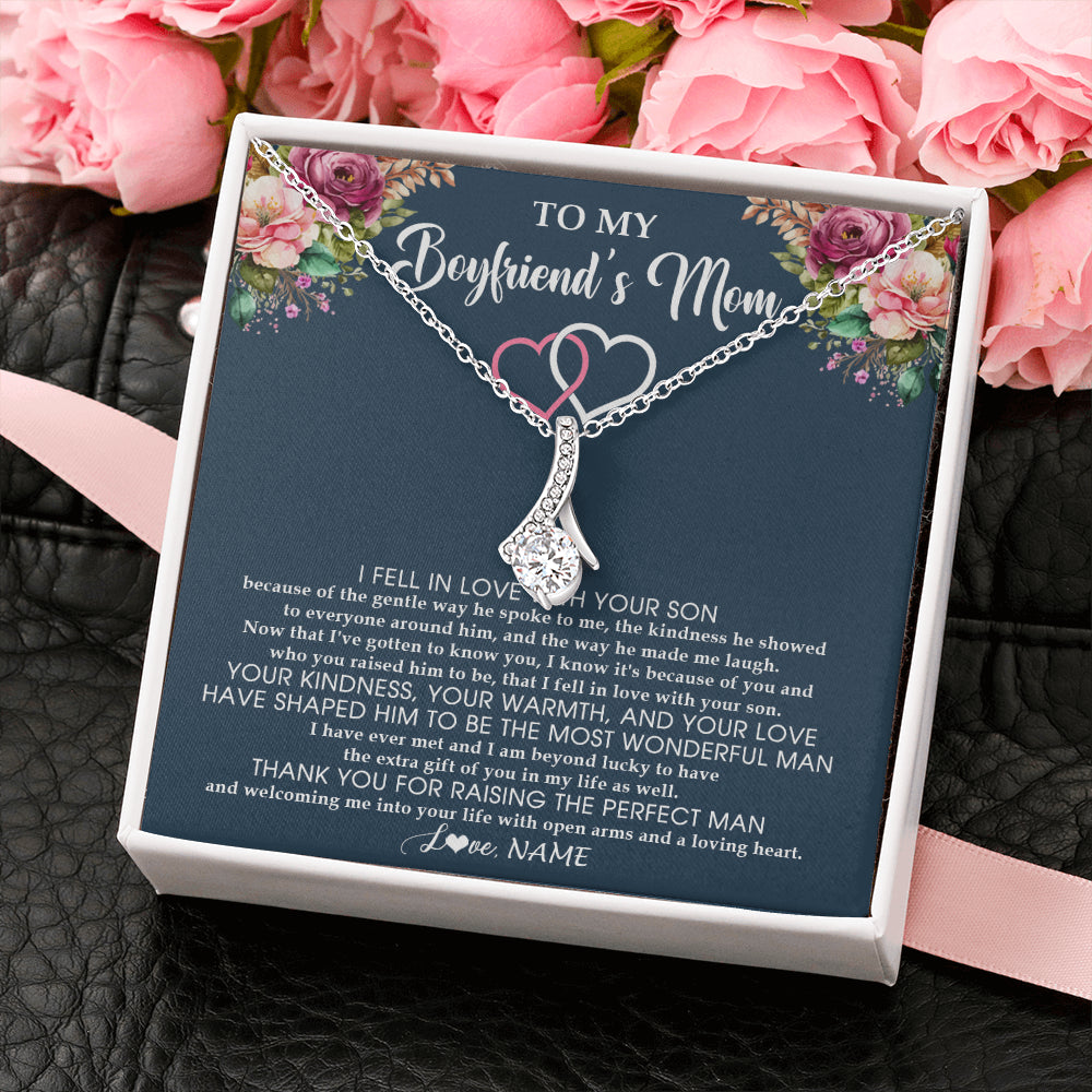 Alluring Beauty Necklace 14K White Gold Finish | 2 | Personalized To My Boyfriend's Mom Necklace Thank You Mother In Law Mother Of The Groom Birthday Wedding Mothers Day Christmas Customized Gift Box Message Card | siriusteestore