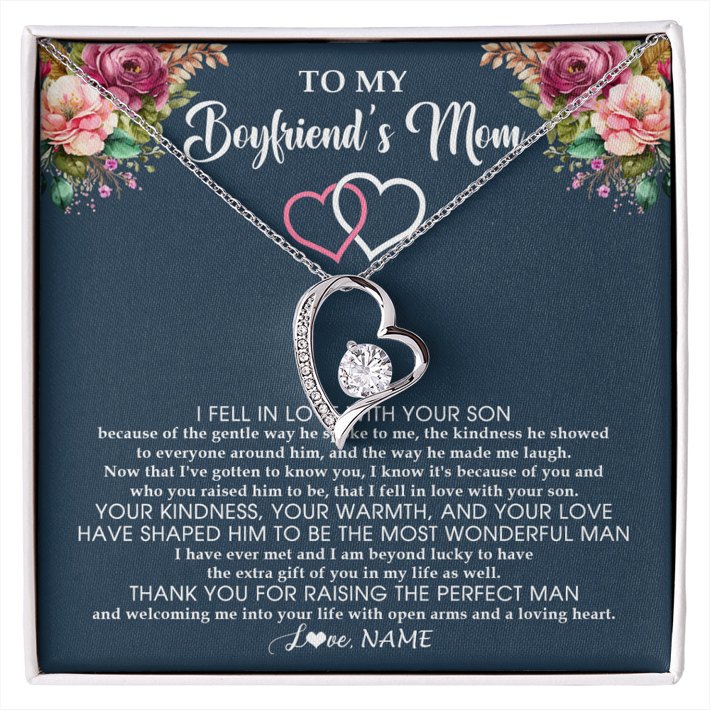 Forever Love Necklace 14K White Gold Finish | 1 | Personalized To My Boyfriend's Mom Necklace Thank You Mother In Law Mother Of The Groom Birthday Wedding Mothers Day Christmas Customized Gift Box Message Card | siriusteestore