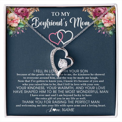Forever Love Necklace 14K White Gold Finish | 1 | Personalized To My Boyfriend's Mom Necklace Thank You Mother In Law Mother Of The Groom Birthday Wedding Mothers Day Christmas Customized Gift Box Message Card | siriusteestore