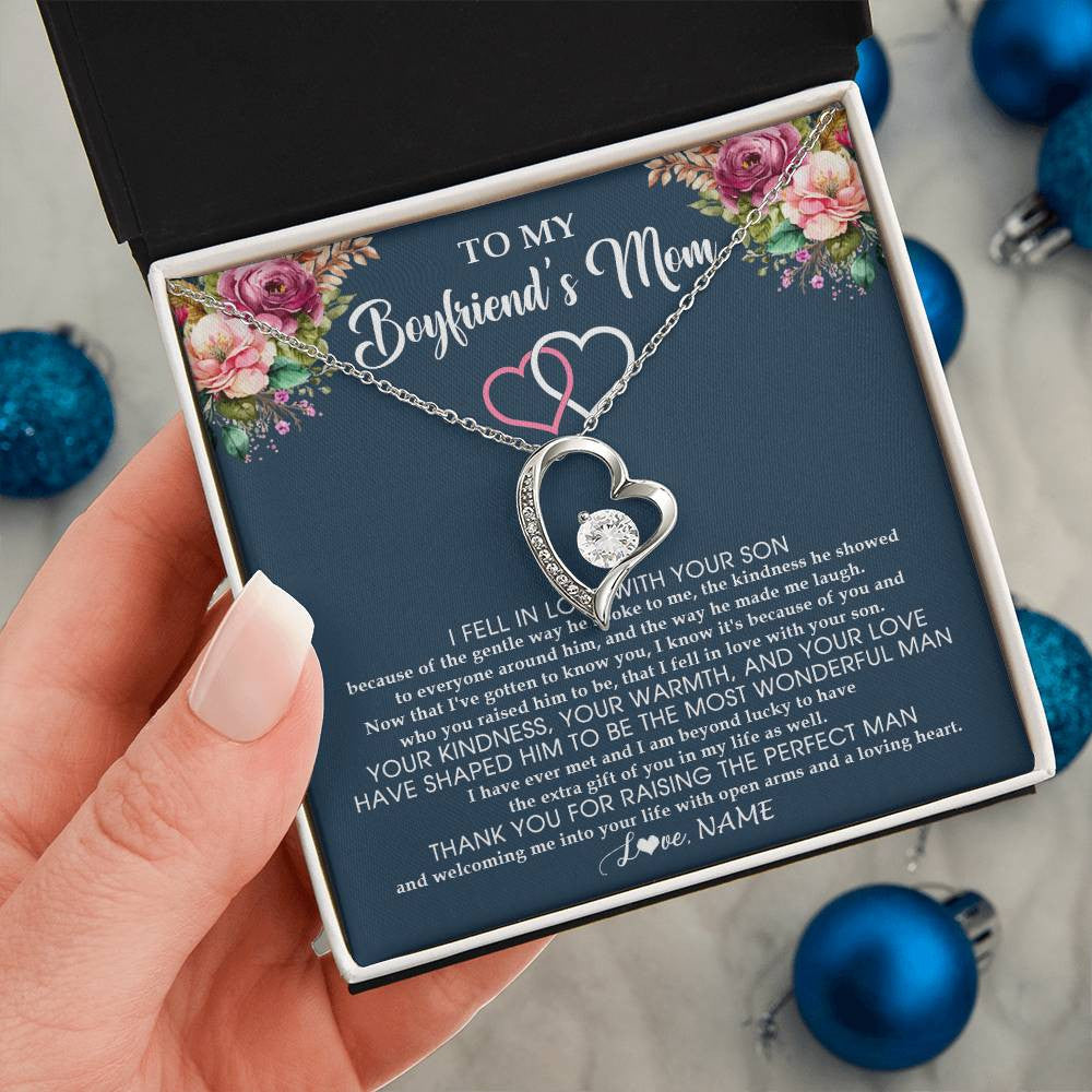 Forever Love Necklace 14K White Gold Finish | 2 | Personalized To My Boyfriend's Mom Necklace Thank You Mother In Law Mother Of The Groom Birthday Wedding Mothers Day Christmas Customized Gift Box Message Card | siriusteestore