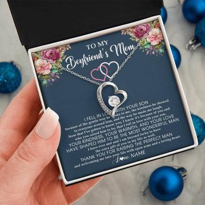 Forever Love Necklace 14K White Gold Finish | 2 | Personalized To My Boyfriend's Mom Necklace Thank You Mother In Law Mother Of The Groom Birthday Wedding Mothers Day Christmas Customized Gift Box Message Card | siriusteestore