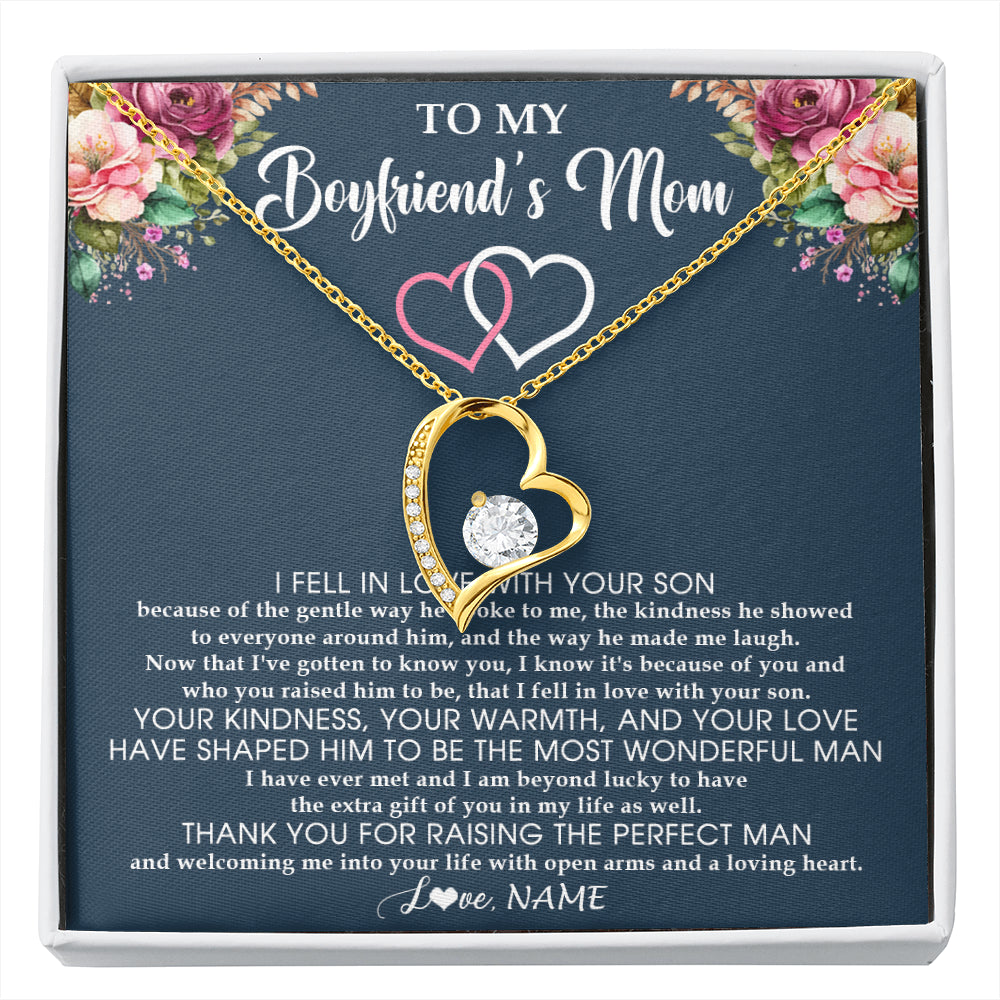 Forever Love Necklace 18K Yellow Gold Finish | 1 | Personalized To My Boyfriend's Mom Necklace Thank You Mother In Law Mother Of The Groom Birthday Wedding Mothers Day Christmas Customized Gift Box Message Card | siriusteestore