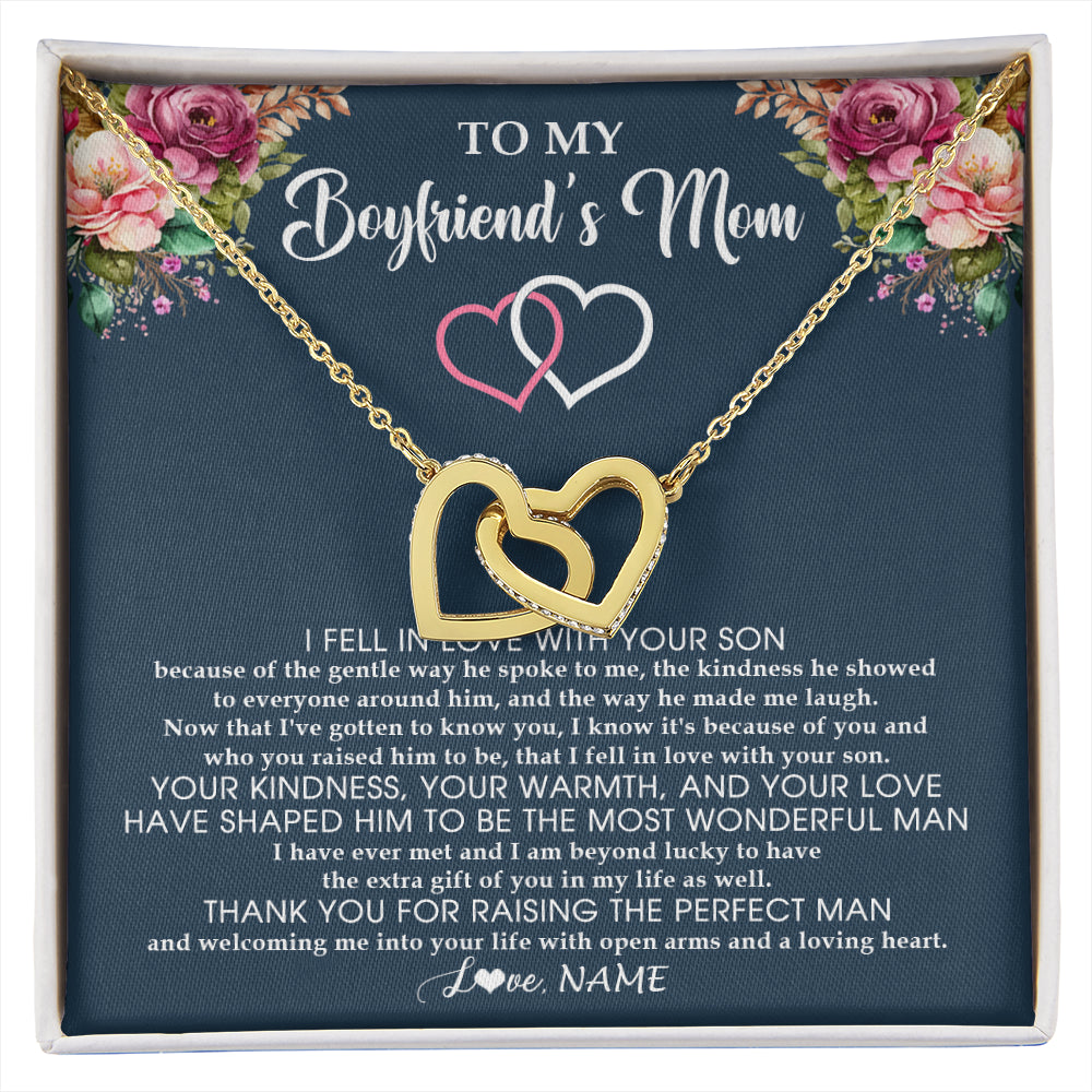 Interlocking Hearts Necklace 18K Yellow Gold Finish | 1 | Personalized To My Boyfriend's Mom Necklace Thank You Mother In Law Mother Of The Groom Birthday Wedding Mothers Day Christmas Customized Gift Box Message Card | siriusteestore