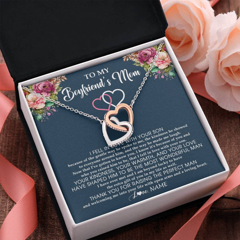 Interlocking Hearts Necklace Stainless Steel & Rose Gold Finish | 2 | Personalized To My Boyfriend's Mom Necklace Thank You Mother In Law Mother Of The Groom Birthday Wedding Mothers Day Christmas Customized Gift Box Message Card | siriusteestore