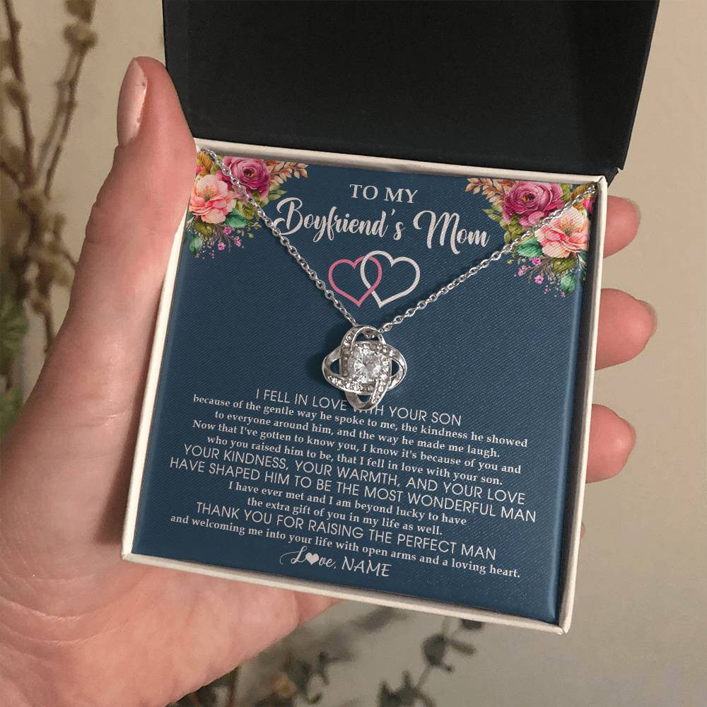 Love Knot Necklace 14K White Gold Finish | 2 | Personalized To My Boyfriend's Mom Necklace Thank You Mother In Law Mother Of The Groom Birthday Wedding Mothers Day Christmas Customized Gift Box Message Card | siriusteestore