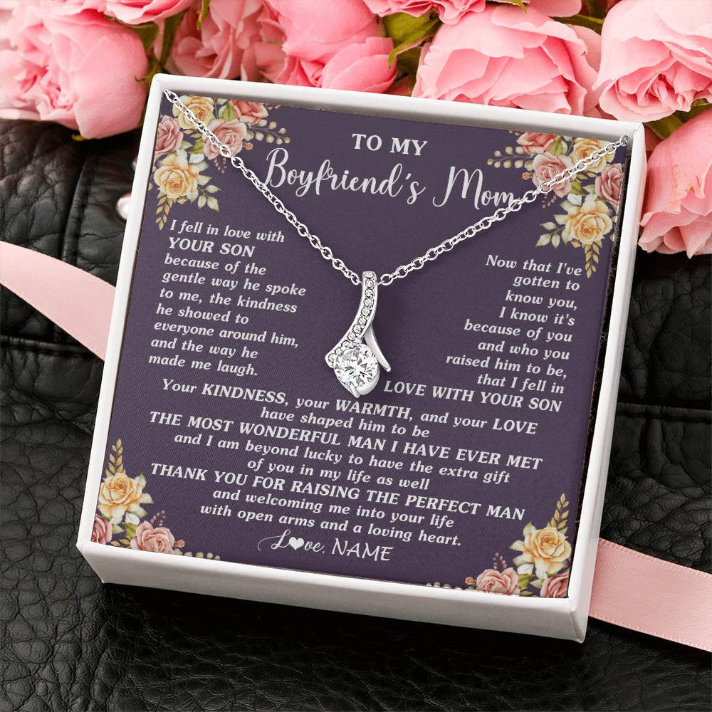 Alluring Beauty Necklace 14K White Gold Finish | 2 | Personalized To My Boyfriend's Mom Necklace Thank You Welcoming Me Future Mother In Law Wedding Day Birthday Christmas Jewelry Pendant Gift Box Message Card | siriusteestore