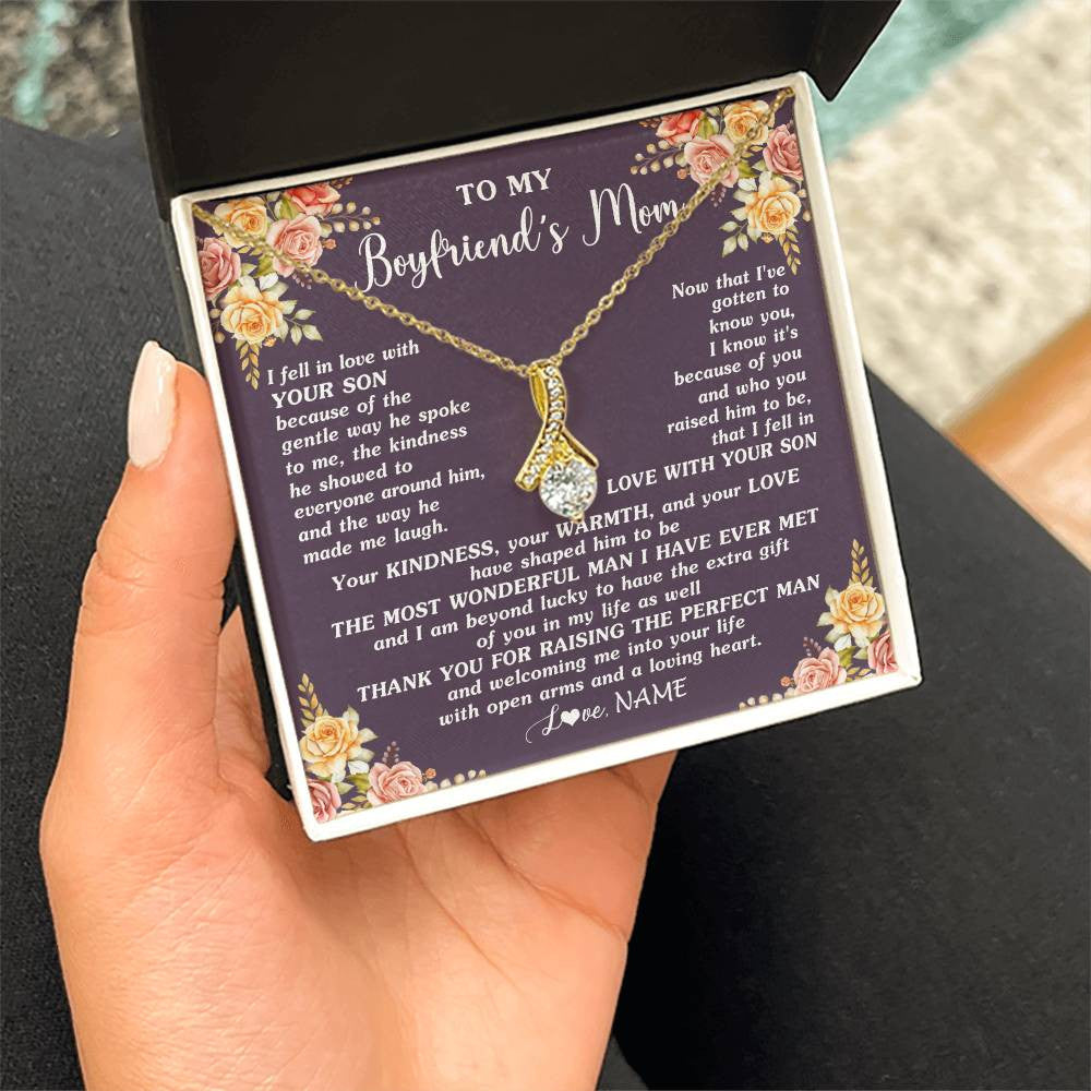Alluring Beauty Necklace 18K Yellow Gold Finish | 2 | Personalized To My Boyfriend's Mom Necklace Thank You Welcoming Me Future Mother In Law Wedding Day Birthday Christmas Jewelry Pendant Gift Box Message Card | siriusteestore