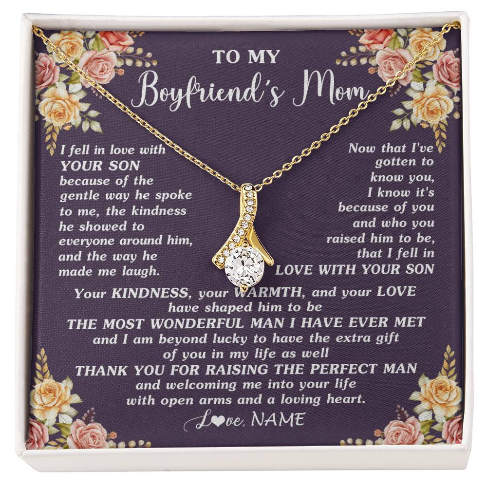 Alluring Beauty Necklace 18K Yellow Gold Finish | 1 | Personalized To My Boyfriend's Mom Necklace Thank You Welcoming Me Future Mother In Law Wedding Day Birthday Christmas Jewelry Pendant Gift Box Message Card | siriusteestore