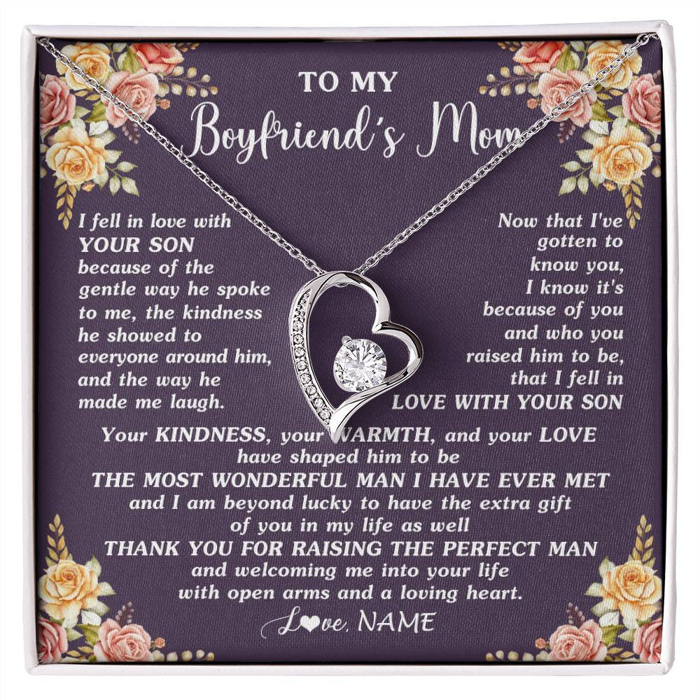 Forever Love Necklace 14K White Gold Finish | 1 | Personalized To My Boyfriend's Mom Necklace Thank You Welcoming Me Future Mother In Law Wedding Day Birthday Christmas Jewelry Pendant Gift Box Message Card | siriusteestore
