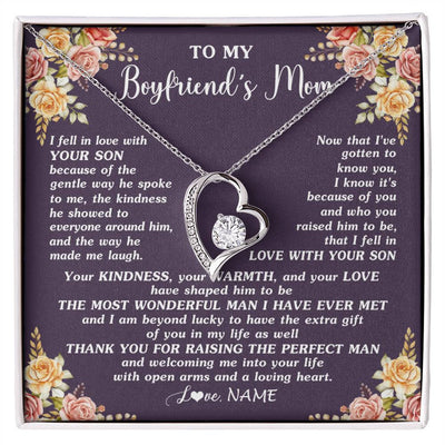 Forever Love Necklace 14K White Gold Finish | 1 | Personalized To My Boyfriend's Mom Necklace Thank You Welcoming Me Future Mother In Law Wedding Day Birthday Christmas Jewelry Pendant Gift Box Message Card | siriusteestore
