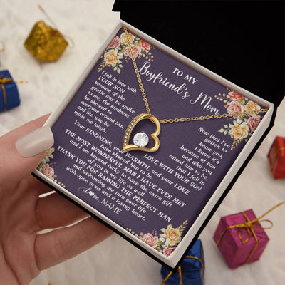 Forever Love Necklace 18K Yellow Gold Finish | 2 | Personalized To My Boyfriend's Mom Necklace Thank You Welcoming Me Future Mother In Law Wedding Day Birthday Christmas Jewelry Pendant Gift Box Message Card | siriusteestore