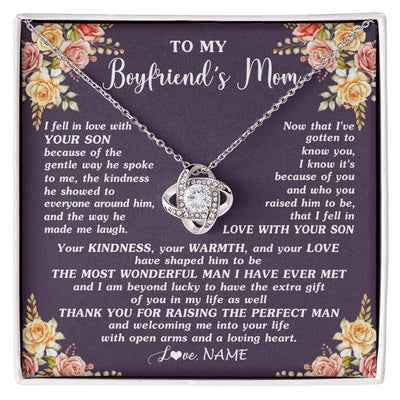 Love Knot Necklace 14K White Gold Finish | 1 | Personalized To My Boyfriend's Mom Necklace Thank You Welcoming Me Future Mother In Law Wedding Day Birthday Christmas Jewelry Pendant Gift Box Message Card | siriusteestore