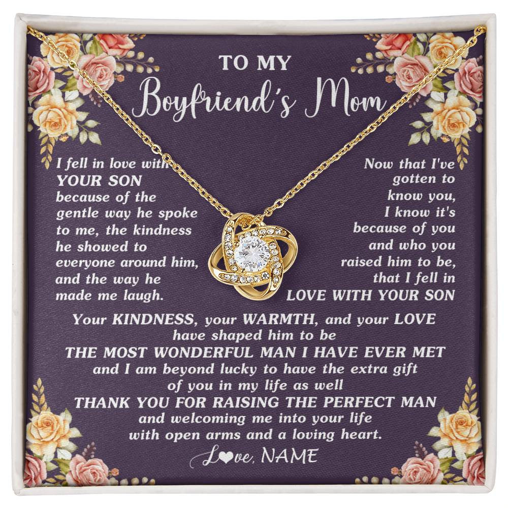 Love Knot Necklace 18K Yellow Gold Finish | 1 | Personalized To My Boyfriend's Mom Necklace Thank You Welcoming Me Future Mother In Law Wedding Day Birthday Christmas Jewelry Pendant Gift Box Message Card | siriusteestore