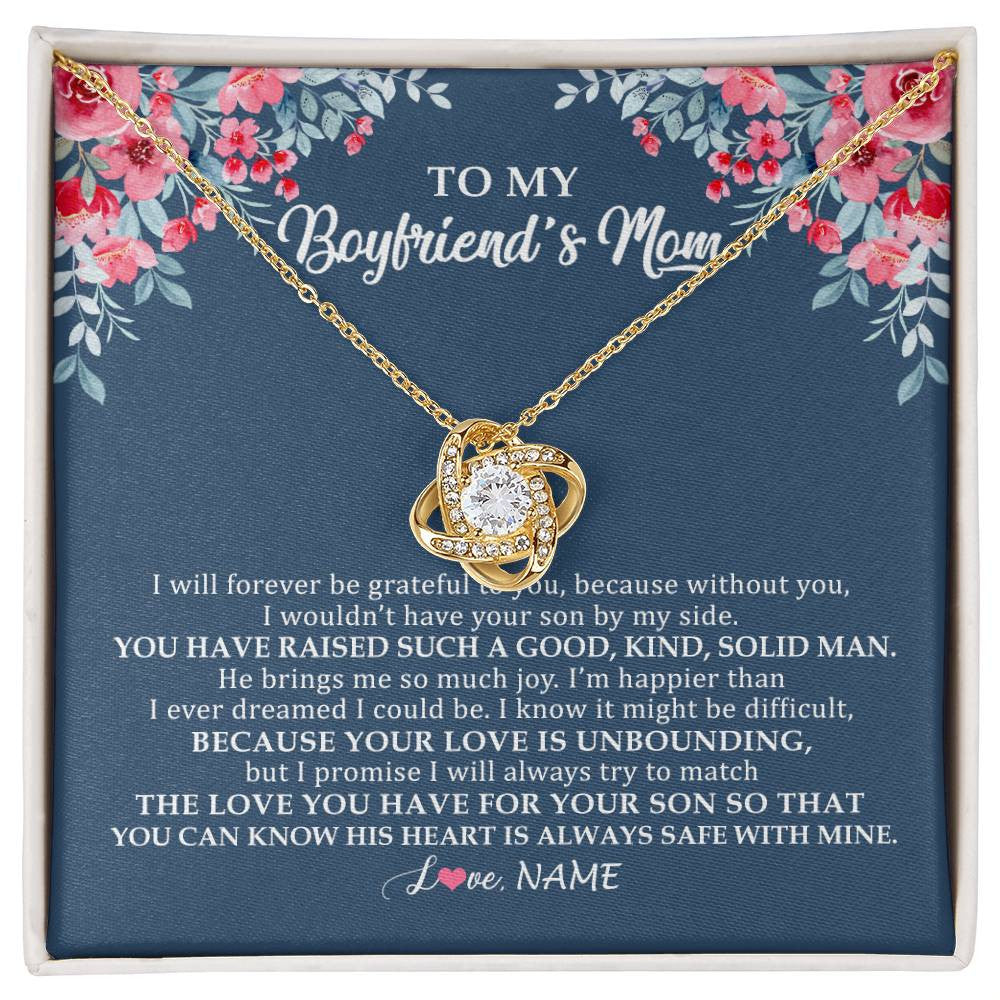 Love Knot Necklace 18K Yellow Gold Finish | Personalized To My Boyfriend's Mom Necklace from Daugter I Will Forever Be Grateful Mother In Law Jewelry Birthday Wedding Christmas Customized Message Card | siriusteestore