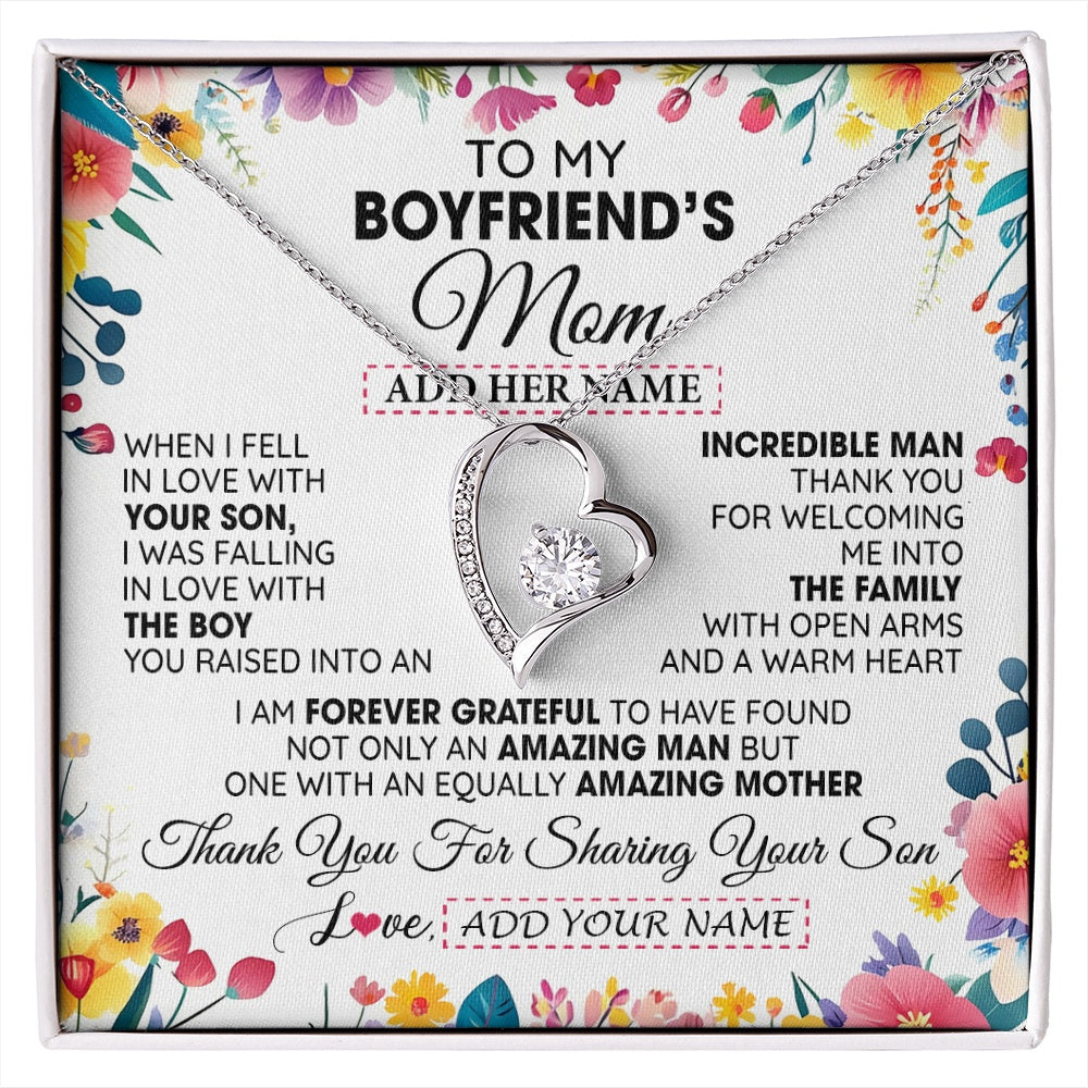 Forever Love Necklace 14K White Gold Finish | 1 | Personalized To My Boyfriends Mom Gifts Necklace Mothers Day Gifts For Boyfriends Mom From Girlfriend Mother In Law Birthday Christmas Gift Box Message Card | siriusteestore.myshopify