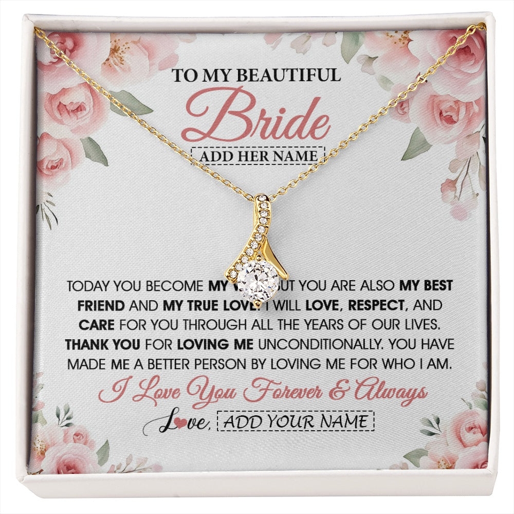 Alluring Beauty Necklace 18K Yellow Gold Finish | 1 | Personalized To My Bride Necklace Gift From Groom Wedding Day My True Love Romantic Groom To Bride Jewelry Gifts Meaningful Custom Gift Box Message Card | https://siriusteestore.