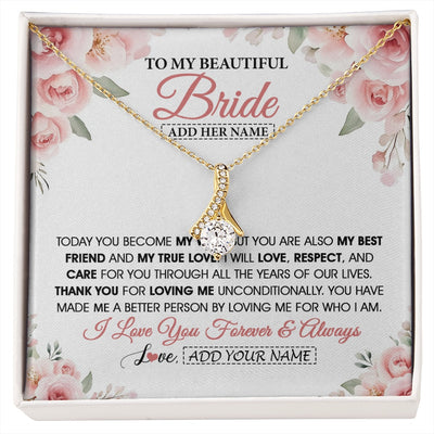 Alluring Beauty Necklace 18K Yellow Gold Finish | 1 | Personalized To My Bride Necklace Gift From Groom Wedding Day My True Love Romantic Groom To Bride Jewelry Gifts Meaningful Custom Gift Box Message Card | https://siriusteestore.