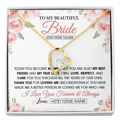 Forever Love Necklace 18K Yellow Gold Finish | 1 | Personalized To My Bride Necklace Gift From Groom Wedding Day My True Love Romantic Groom To Bride Jewelry Gifts Meaningful Custom Gift Box Message Card | https://siriusteestore.