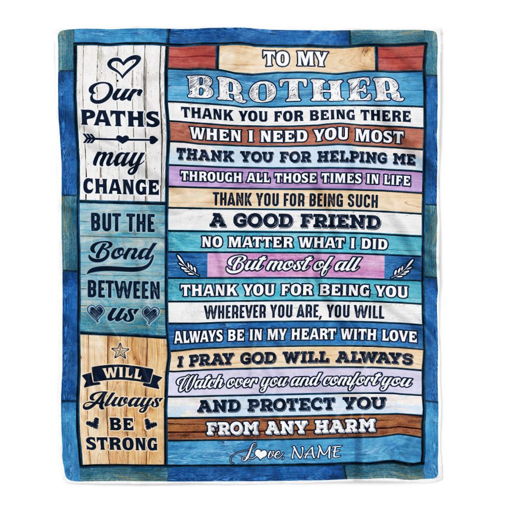Personalized To My Brother Blanket From Sister Wood Thank You For Being There Big Brother Gift Birthday Christmas Graduation Customized Fleece Throw Blanket | siriusteestore
