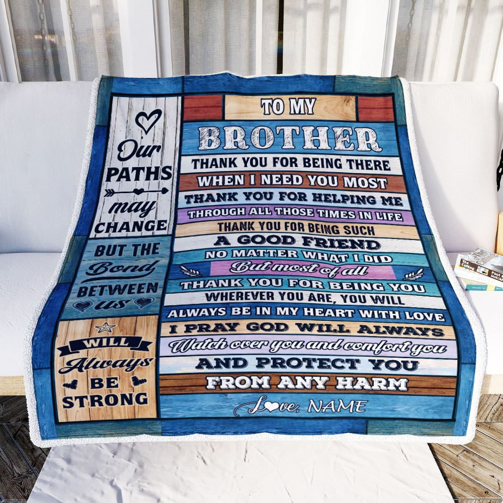 Personalized To My Brother Blanket From Sister Wood Thank You For Being There Big Brother Gift Birthday Christmas Graduation Customized Fleece Throw Blanket | siriusteestore